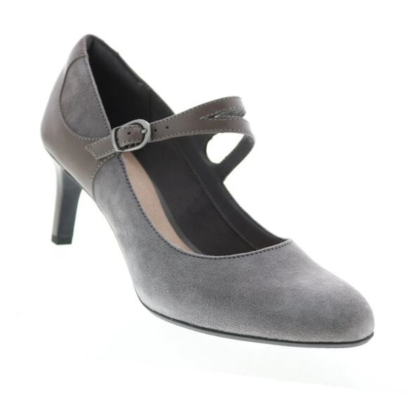 Clarks Shoes - Clarks Dancer Reece Gray Smooth and Suede Leather Sz 7 M Mary Jane Pump Heels